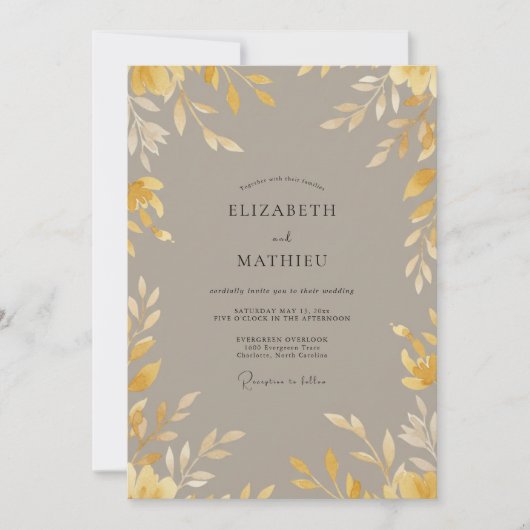 Invitation Mariage Feuilles Ocres Taupe (Devant)