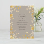 Invitation Mariage Feuilles Ocres Taupe (Debout devant)