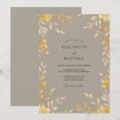 Invitation Mariage Feuilles Ocres Taupe (Devant / Derrière)