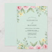 Invitation Mariage Feuilles Pâle Blush Menthe (Devant / Derrière)