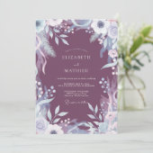 Invitation Mariage Feuilles Peintes Mauves (Debout devant)