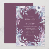 Invitation Mariage Feuilles Peintes Mauves (Devant / Derrière)