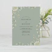 Invitation Mariage Feuilles Peintes Sauge (Debout devant)