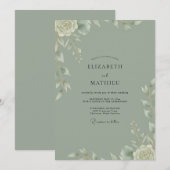 Invitation Mariage Feuilles Peintes Sauge (Devant / Derrière)