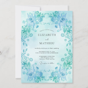 Invitation Mariage Feuilles Peintes Turquoise