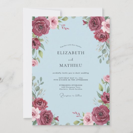 Invitation Mariage Feuilles Poudrées de Bourgogne (Devant)