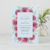 Invitation Mariage Feuilles Poudrées Magenta (Debout devant)