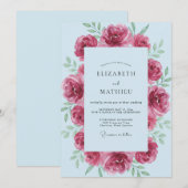 Invitation Mariage Feuilles Poudrées Magenta (Devant / Derrière)