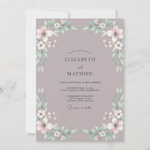 Invitation Mariage Feuilles Taupe Blush