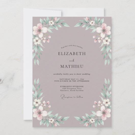 Invitation Mariage Feuilles Taupe Blush (Devant)