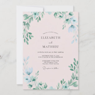 Invitation Mariage Feuilles Tendre Teinte Pastel