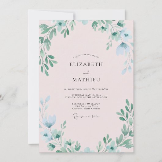 Invitation Mariage Feuilles Tendre Teinte Pastel (Devant)