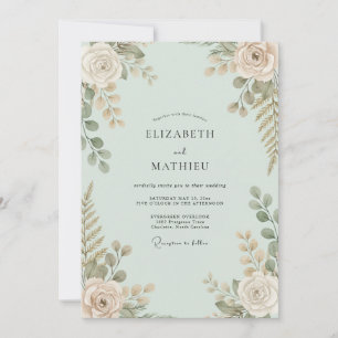 Invitation Mariage Feuilles Tendrement Rose et Mousse de Mer