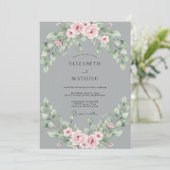 Invitation Mariage Feuilles Touche de Gris Rose (Debout devant)