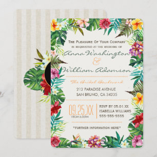 Invitation Mariage Feuilles tropicaux, Flora & Ananas fantai