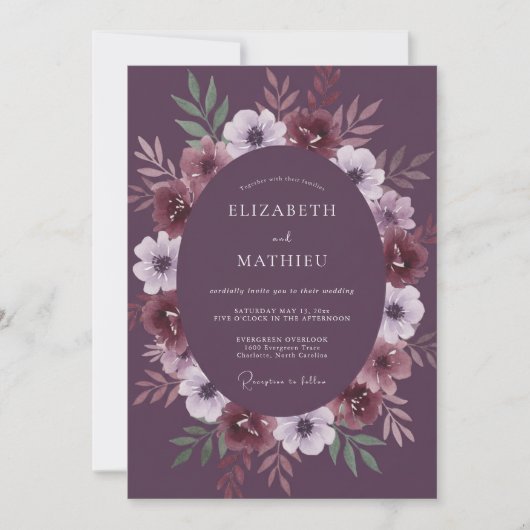 Invitation Mariage Feuilles Violettes de Prunier (Devant)
