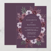 Invitation Mariage Feuilles Violettes de Prunier (Devant / Derrière)