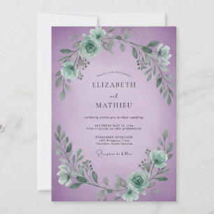 Invitation Mariage Feuilles Violettes Mousse de Mer
