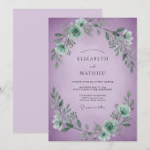 Invitation Mariage Feuilles Violettes Mousse de Mer (Devant / Derrière)