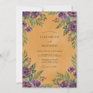 Invitation Mariage Feuilles Violettes Ocres