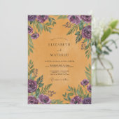 Invitation Mariage Feuilles Violettes Ocres (Debout devant)