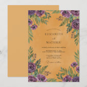 Invitation Mariage Feuilles Violettes Ocres (Devant / Derrière)