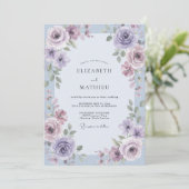 Invitation Mariage Feuilles Violettes Pervenche (Debout devant)