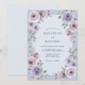 Invitation Mariage Feuilles Violettes Pervenche (Devant / Derrière)