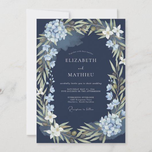 Invitation Mariage feuilleu d'hydrangea de minuit (Devant)