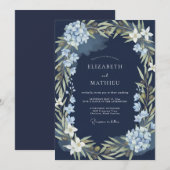 Invitation Mariage feuilleu d'hydrangea de minuit (Devant / Derrière)