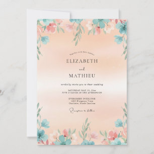 Invitation Mariage Feuilleux Aqua Abricot