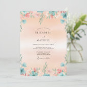 Invitation Mariage Feuilleux Aqua Abricot (Debout devant)