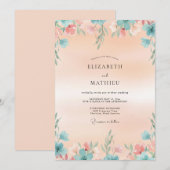 Invitation Mariage Feuilleux Aqua Abricot (Devant / Derrière)