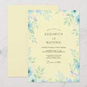 Invitation Mariage feuilleux azur citron (Devant / Derrière)