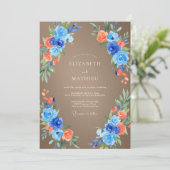 Invitation Mariage feuilleux azur corail (Debout devant)