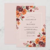 Invitation Mariage feuilleux bordeaux rouille (Devant / Derrière)