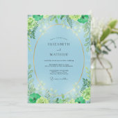 Invitation Mariage feuilleux chartreuse azur (Debout devant)