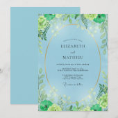 Invitation Mariage feuilleux chartreuse azur (Devant / Derrière)