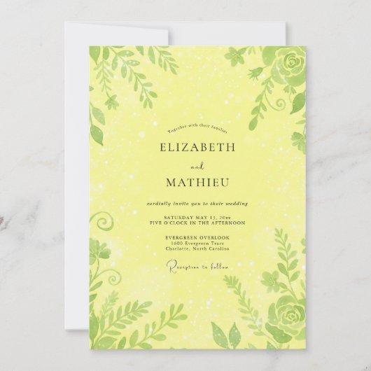 Invitation Mariage feuilleux Chartreuse citron (Devant)