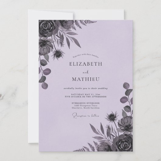Invitation Mariage Feuilleux d'Améthyste Maussade (Devant)