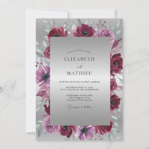 Invitation Mariage feuilleux de Bourgogne argenté