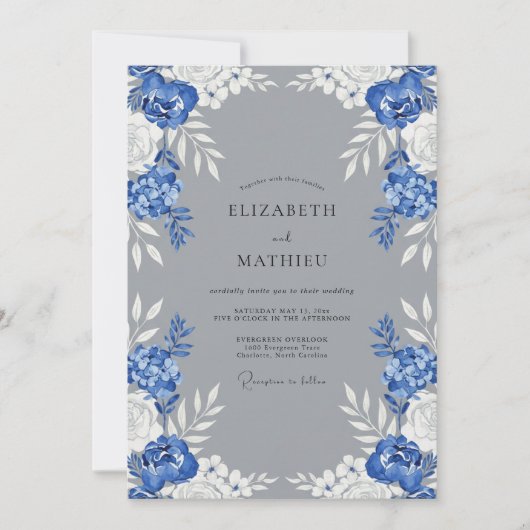 Invitation Mariage feuilleux gris Bleuet (Devant)