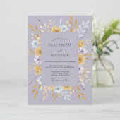 Invitation Mariage Feuilleux Pervenche Or Chaud (Debout devant)
