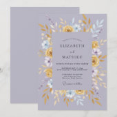 Invitation Mariage Feuilleux Pervenche Or Chaud (Devant / Derrière)