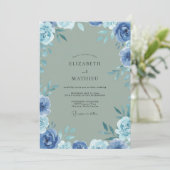 Invitation Mariage Feuilleux Pervenche Sage Atténué (Debout devant)