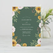 Invitation Mariage feuilleux rose moutarde (Debout devant)