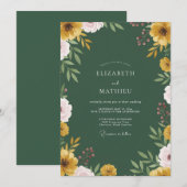 Invitation Mariage feuilleux rose moutarde (Devant / Derrière)
