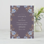 Invitation Mariage feuilleux violet ardoise (Debout devant)