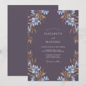 Invitation Mariage feuilleux violet ardoise (Devant / Derrière)