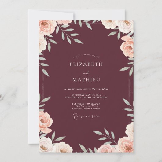 Invitation Mariage Feuillu à Fleurs de Prunier (Devant)